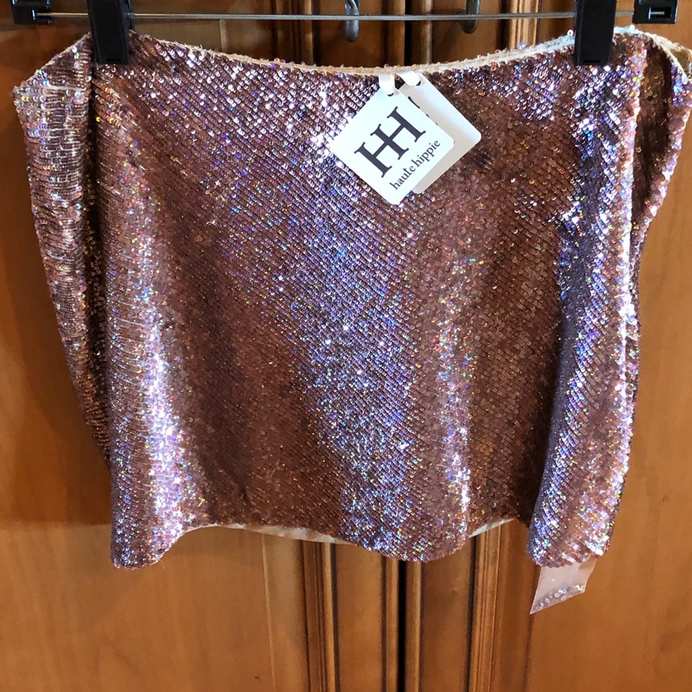 Haute Hippie Copper Sequin Lined Mini Skirt